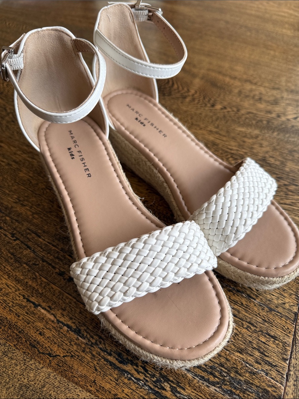 Marc Fisher Kids White Braided Espadrille Wedge Sandals
